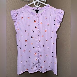 Ann Taylor Button Down Ruffles Printed Blouse